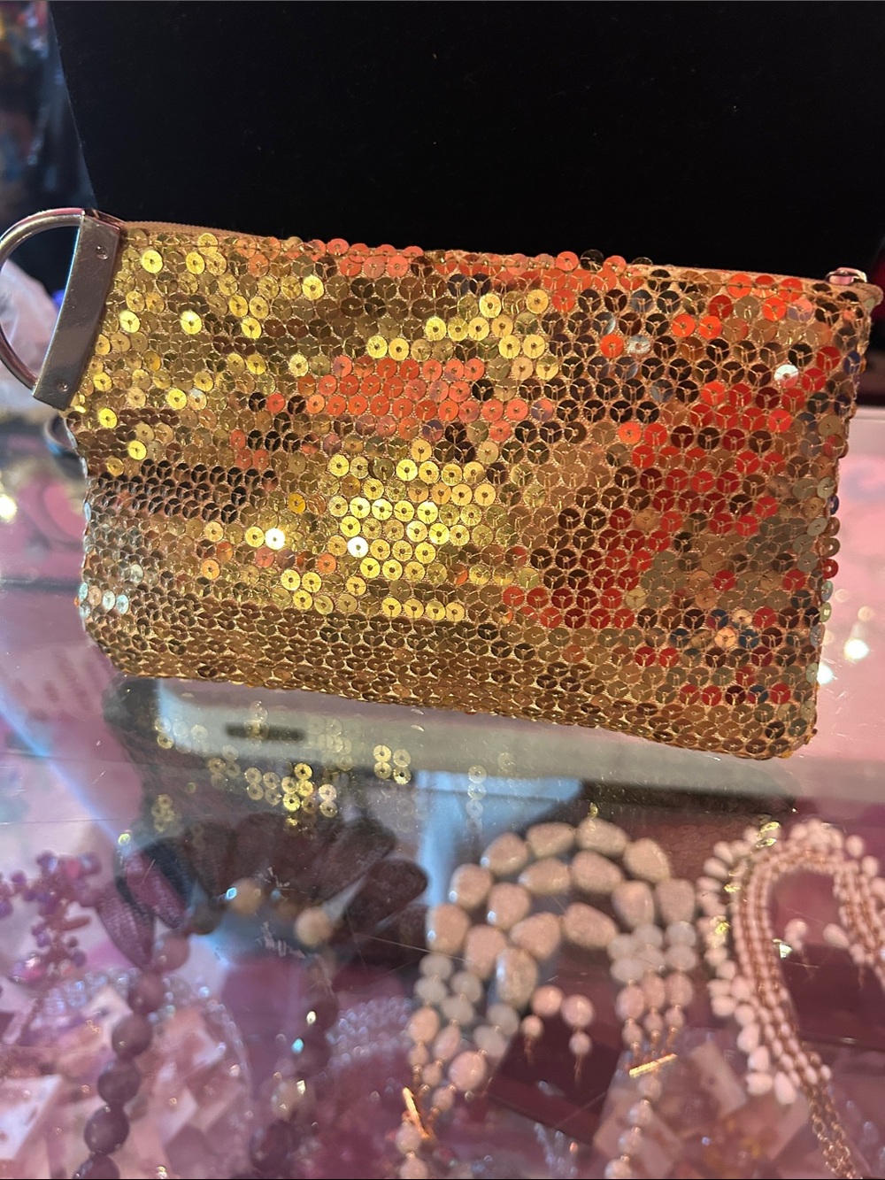 Gold Sequin Wristlet Pouch - Sparkling Evening Clutch